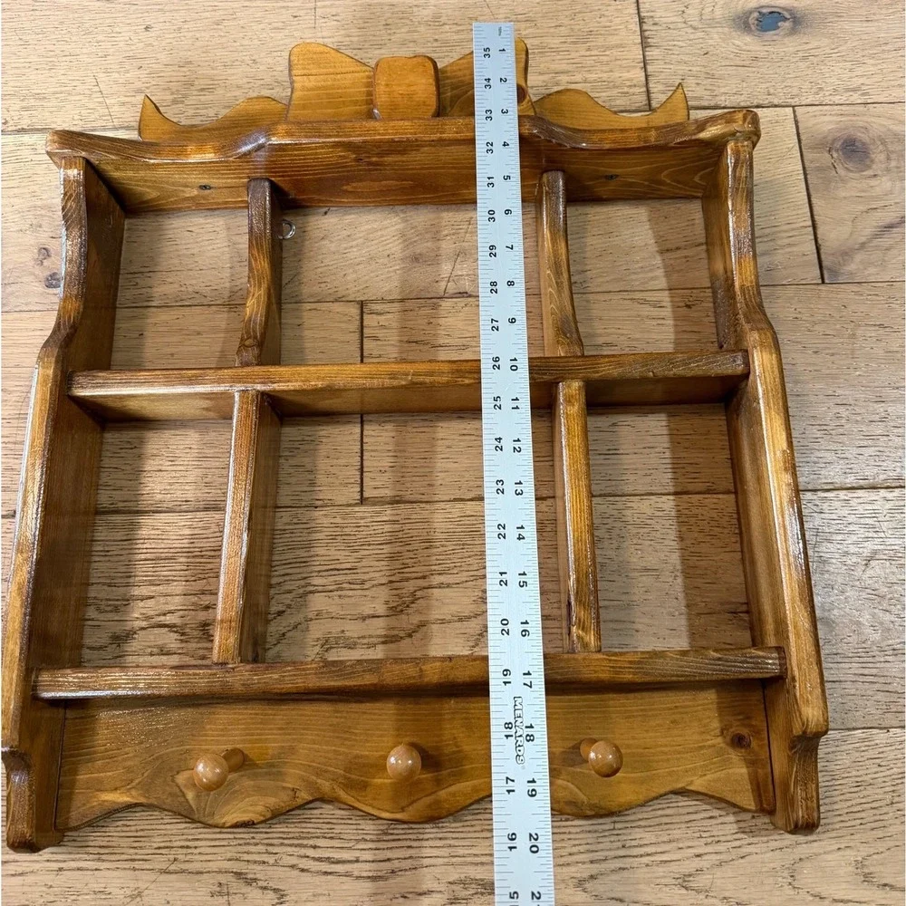 Handmade Solid Wood Shadow Box Wall Shelf Medium Brown Wood Rustic Bow Detail